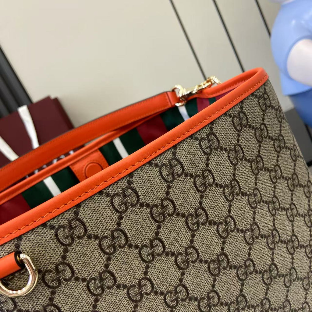 GG Emblem Canvas Shoulder Bag with Orange Leather Trim