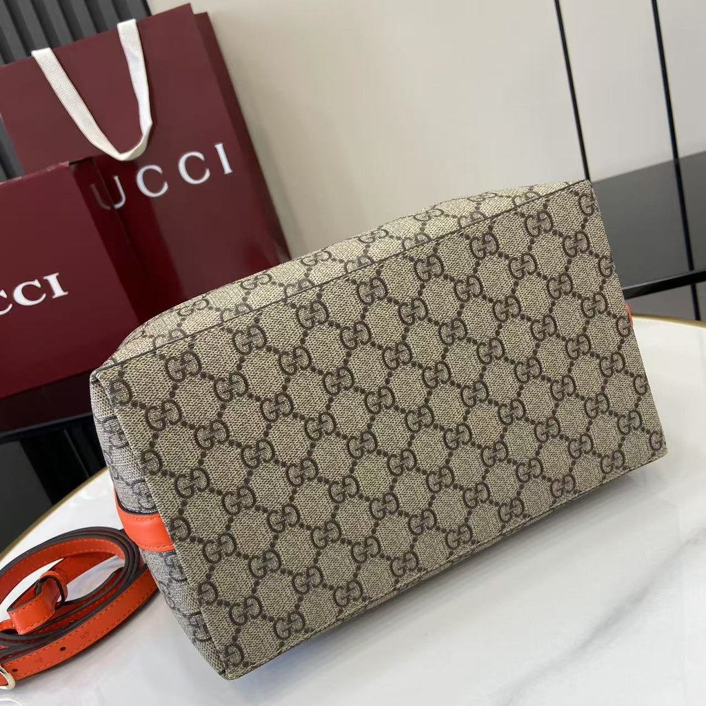 GG Emblem Canvas Shoulder Bag with Orange Leather Trim