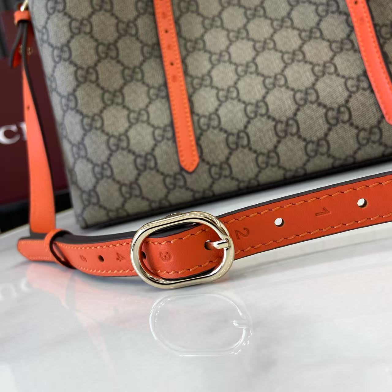 GG Emblem Canvas Tote Bag with Orange Leather Trim