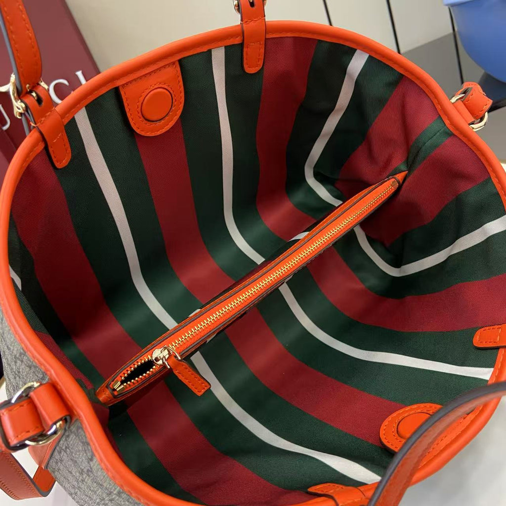 GG Emblem Canvas Tote Bag with Orange Leather Trim