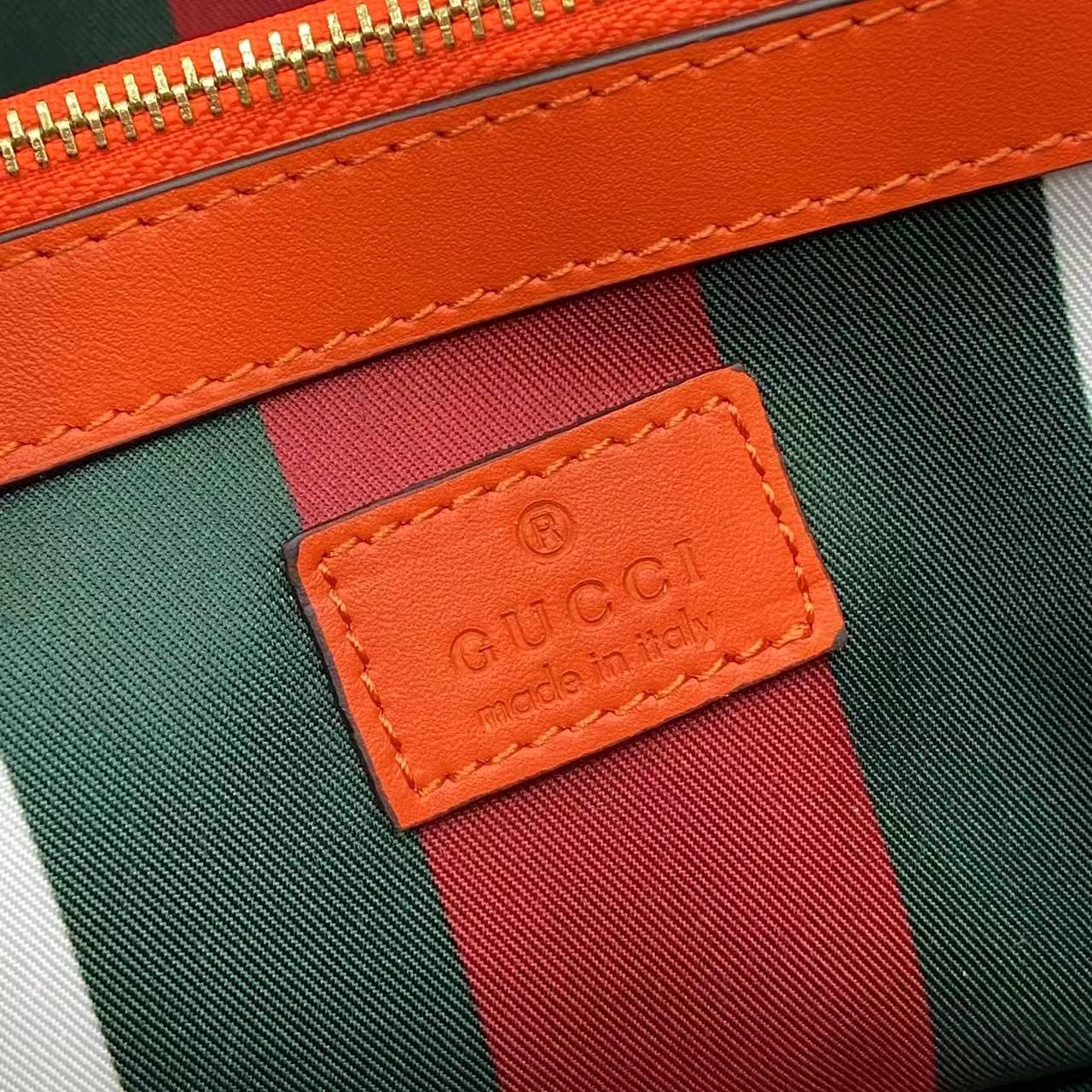 GG Emblem Canvas Tote Bag with Orange Leather Trim