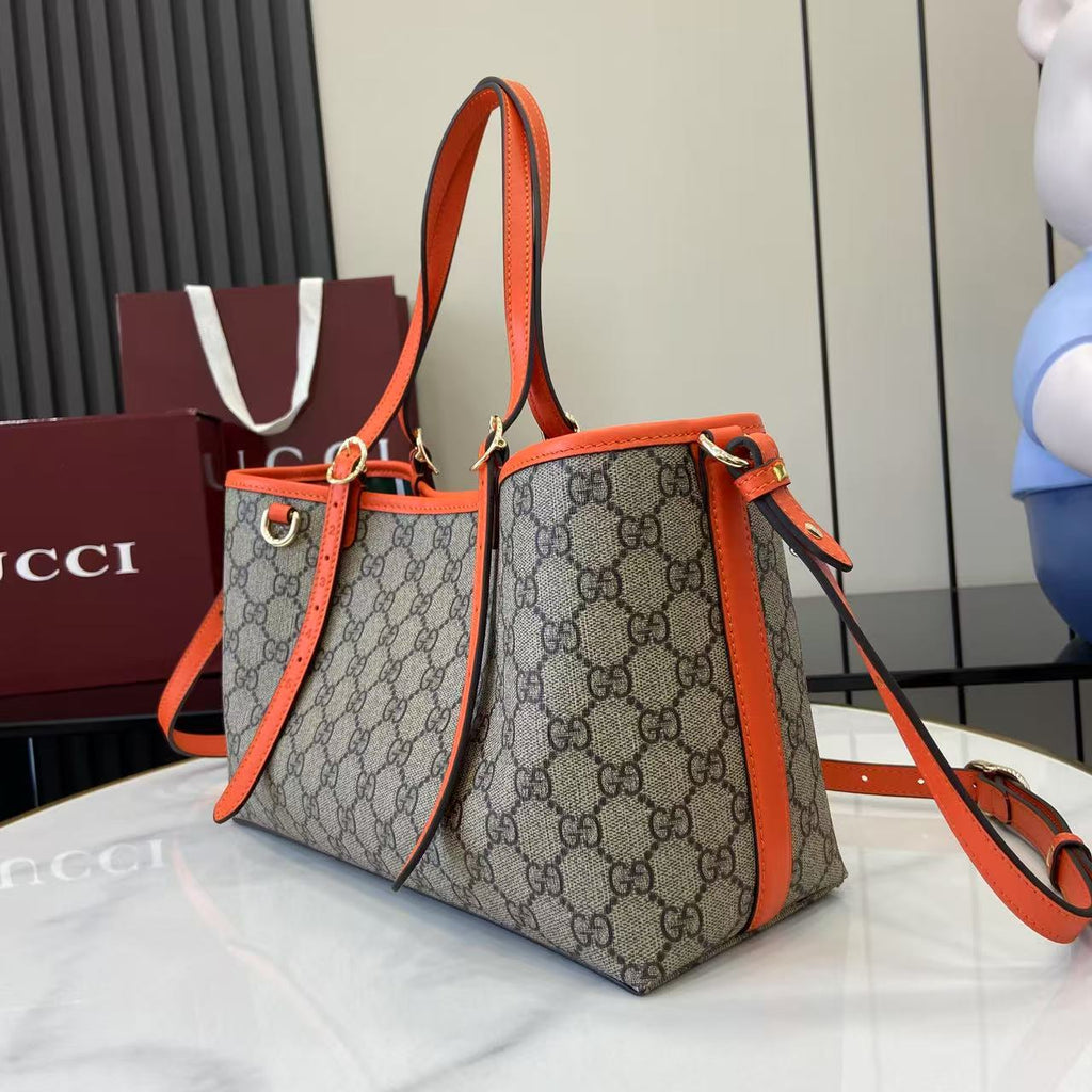 GG Emblem Canvas Tote Bag with Orange Leather Trim
