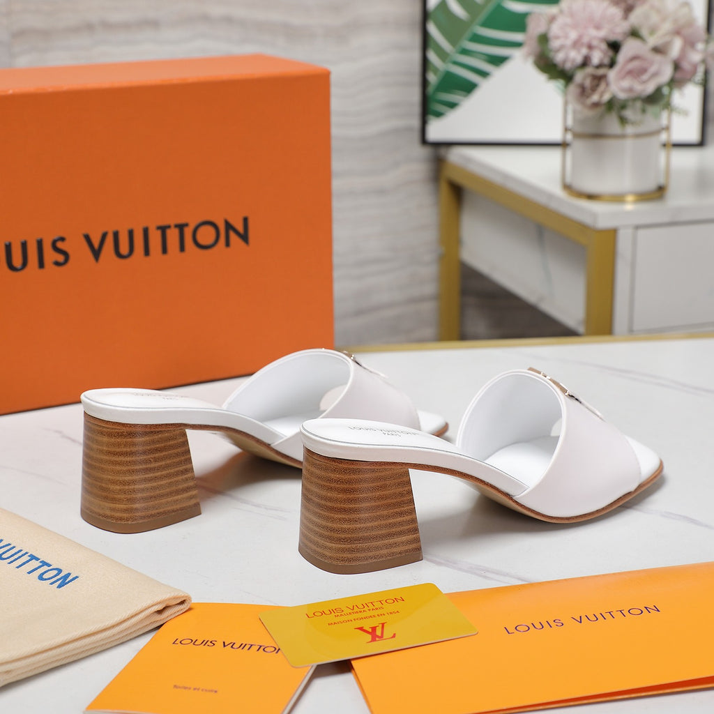 Leather High-Heeled Slippers