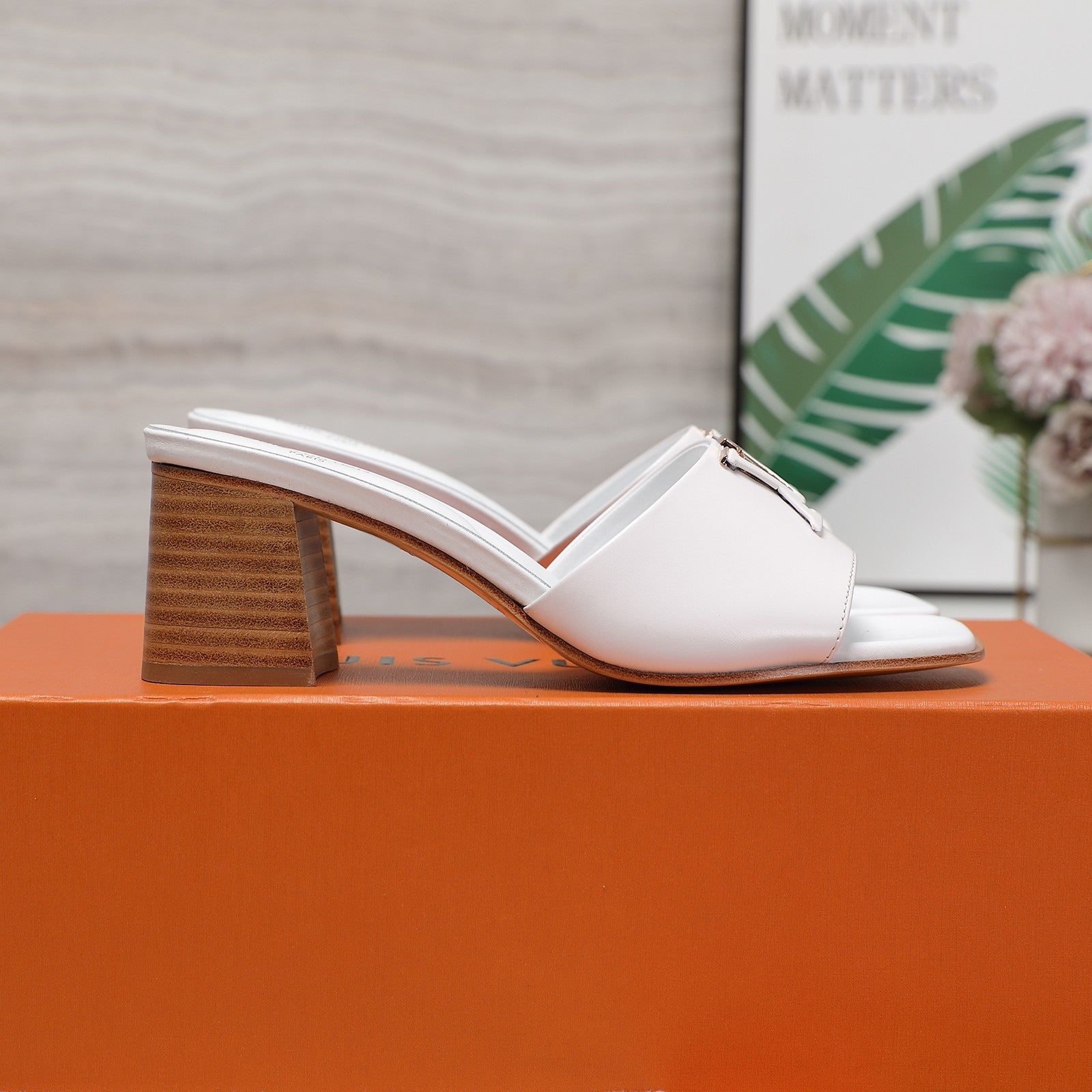 Leather High-Heeled Slippers