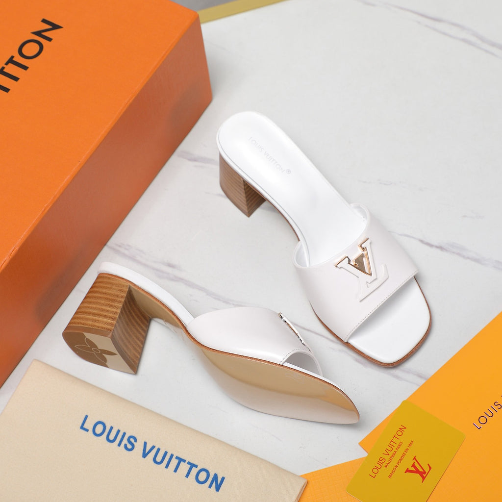 Leather High-Heeled Slippers