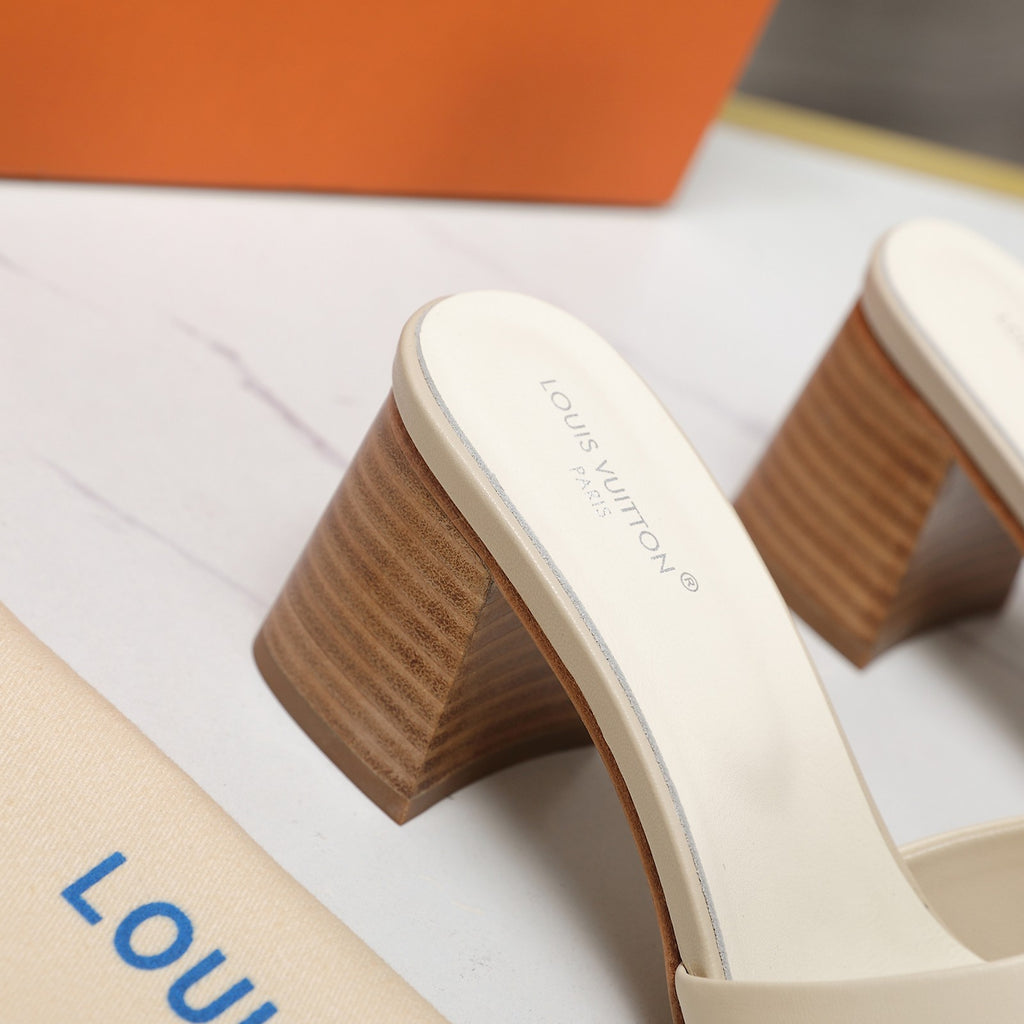 Leather High-Heeled Slippers