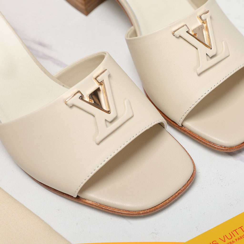 Leather High-Heeled Slippers