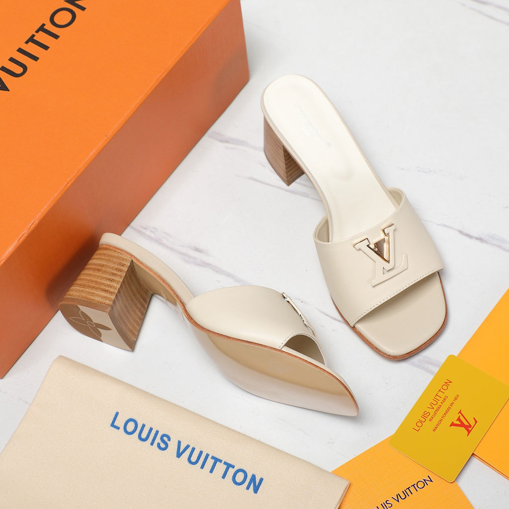 Leather High-Heeled Slippers