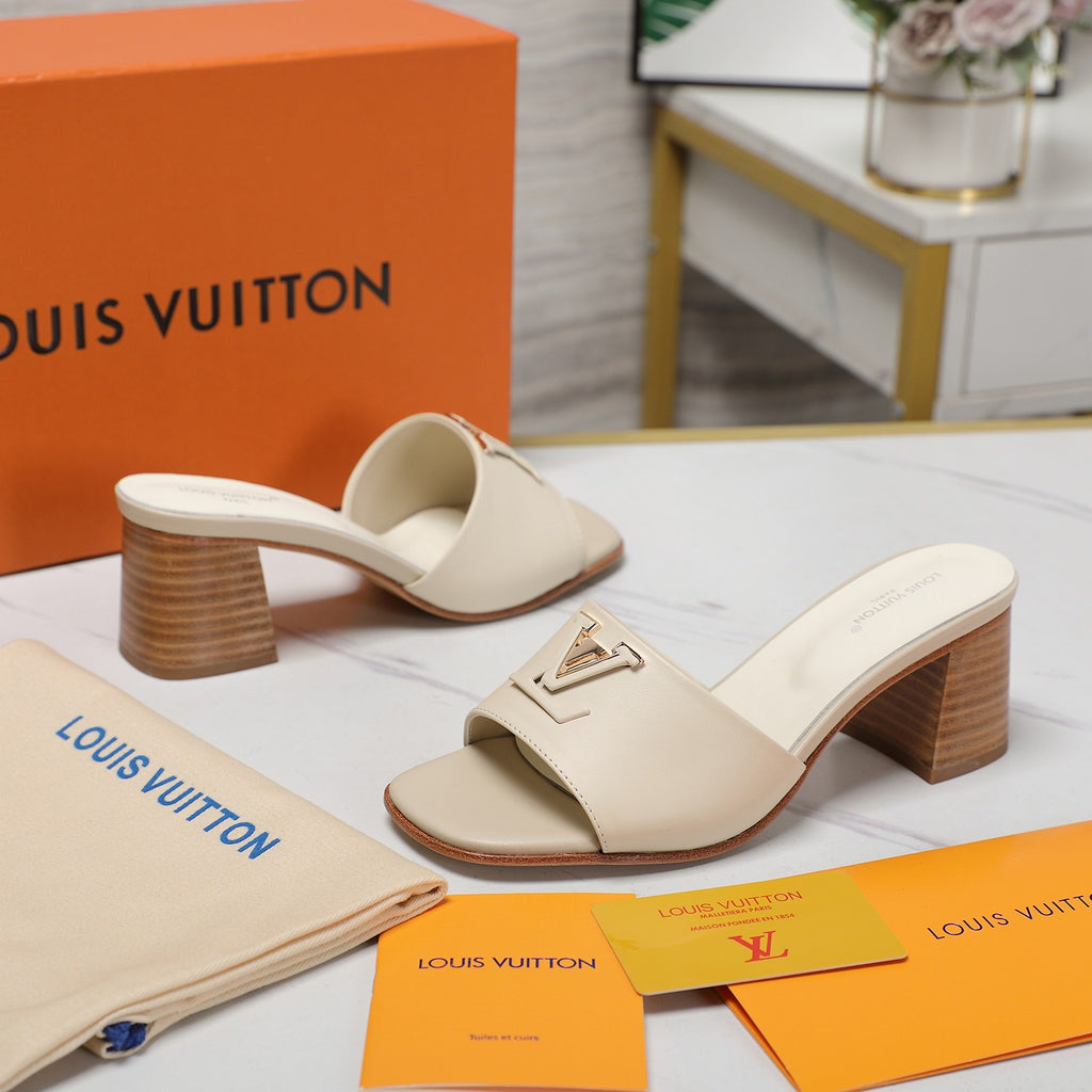 Leather High-Heeled Slippers