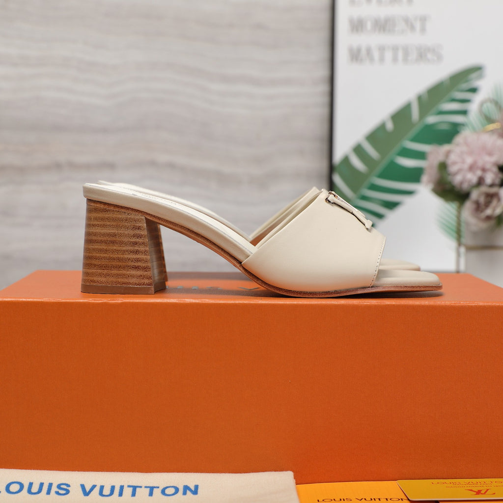 Leather High-Heeled Slippers