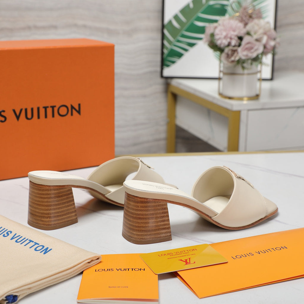 Leather High-Heeled Slippers