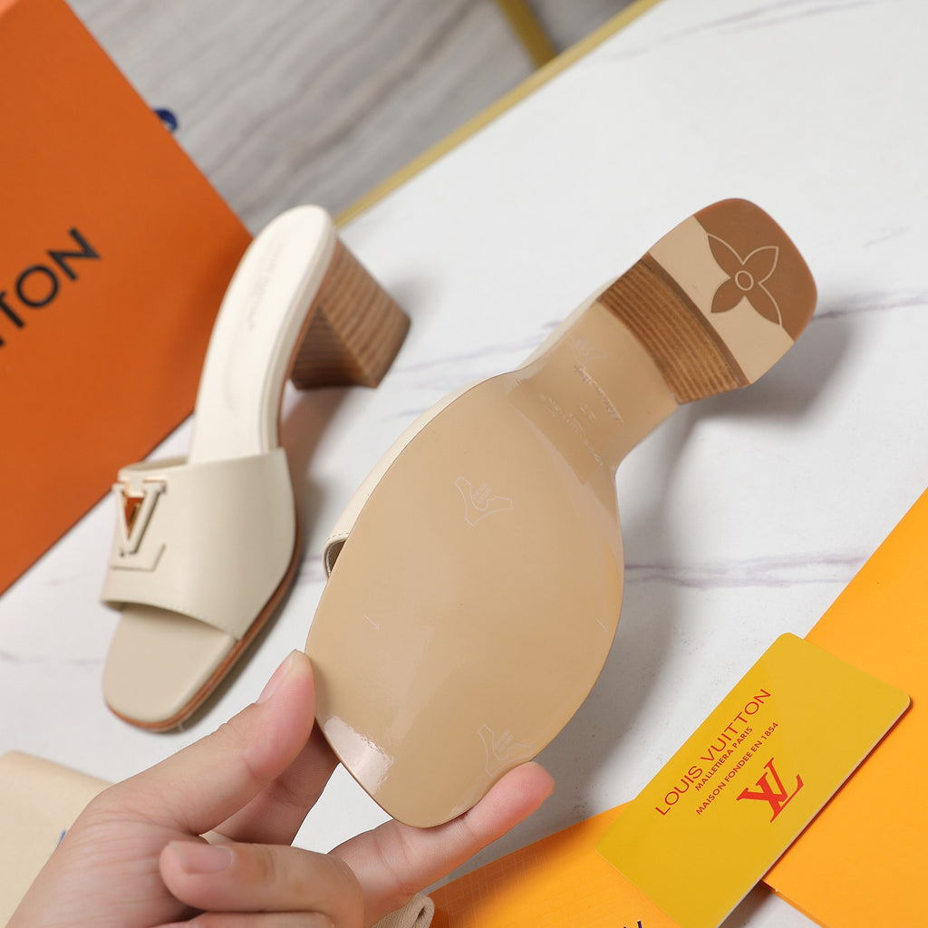 Leather High-Heeled Slippers