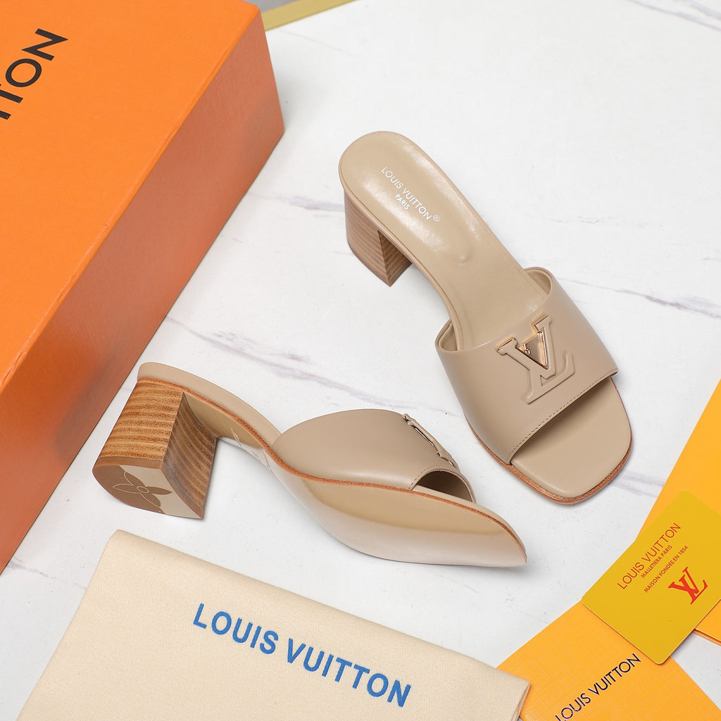 Leather High-Heeled Slippers