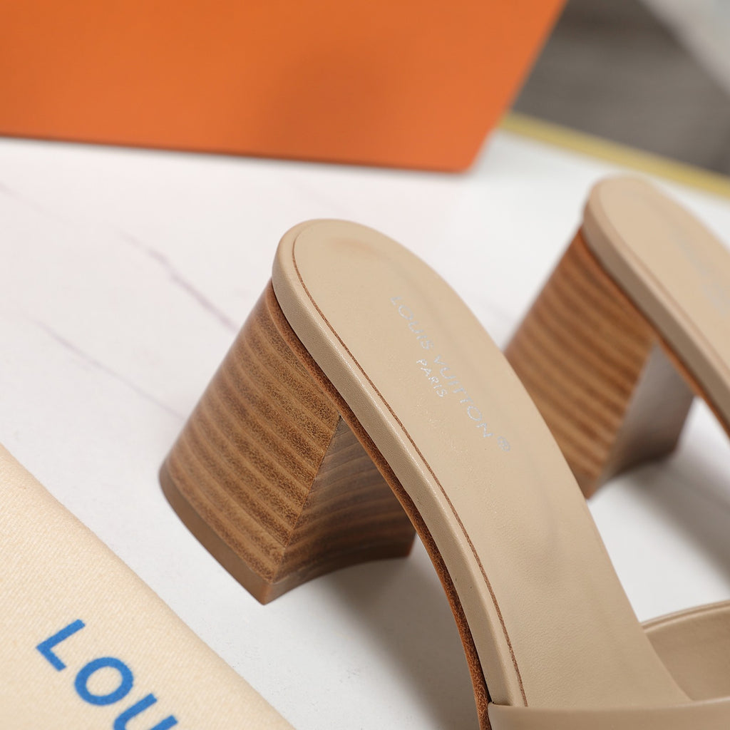 Leather High-Heeled Slippers