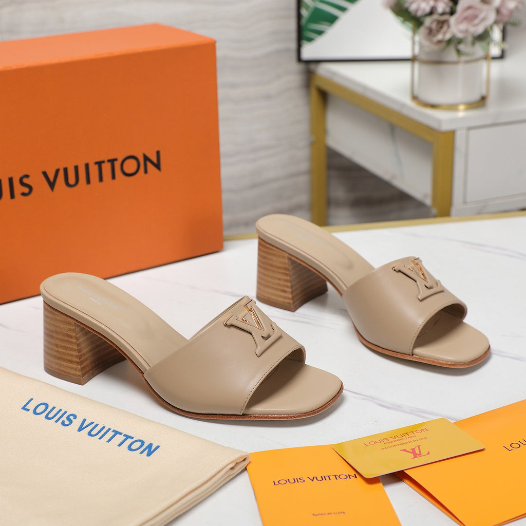 Leather High-Heeled Slippers