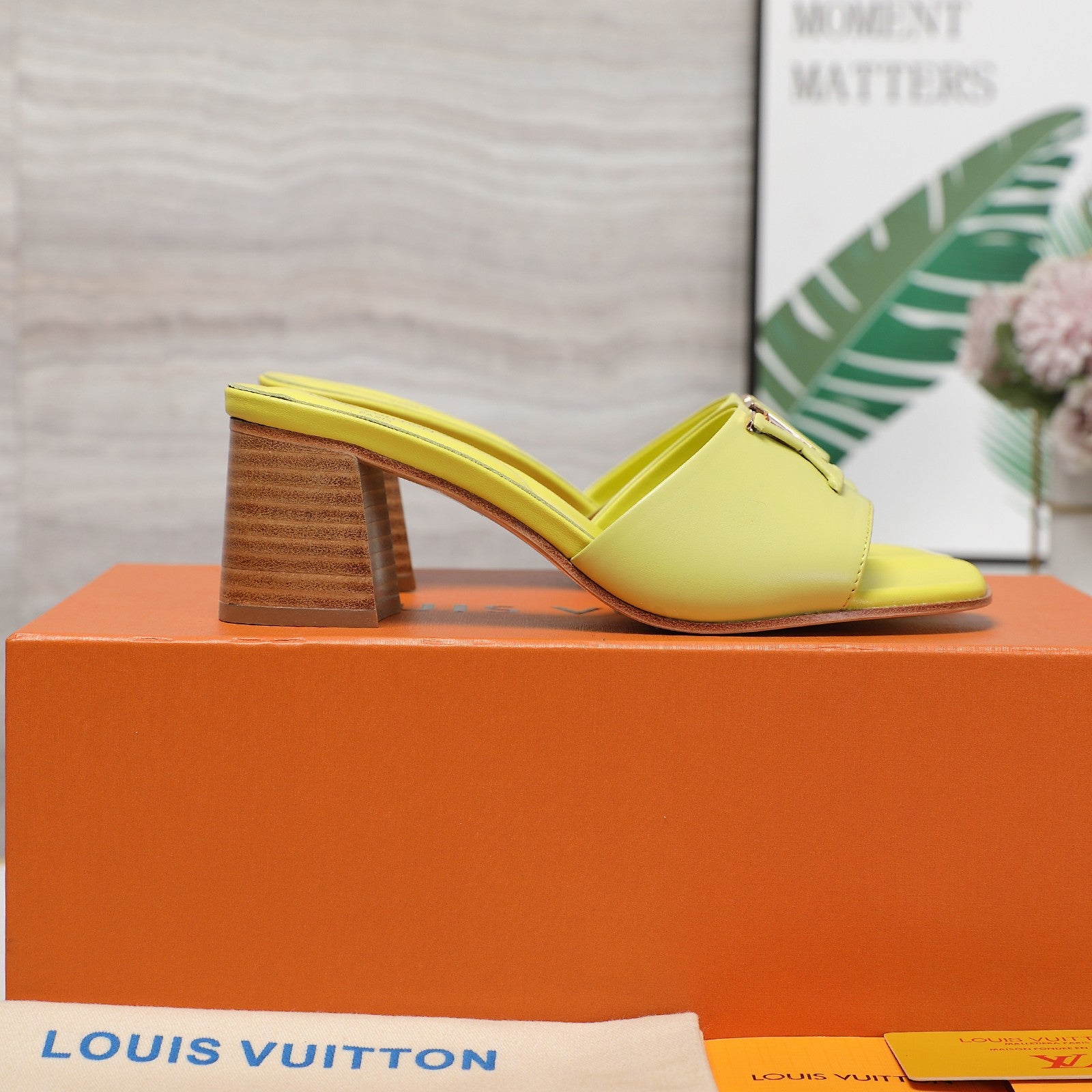 Leather High-Heeled Slippers