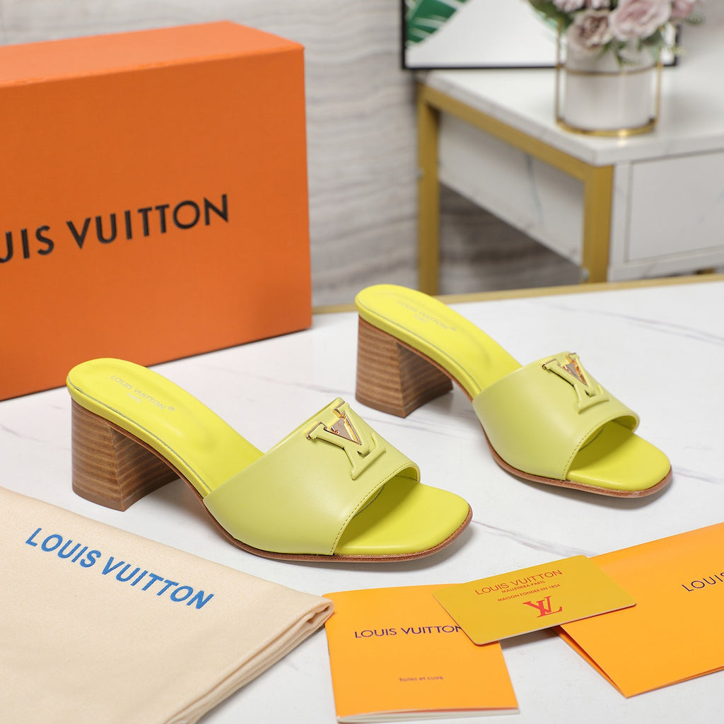 Leather High-Heeled Slippers