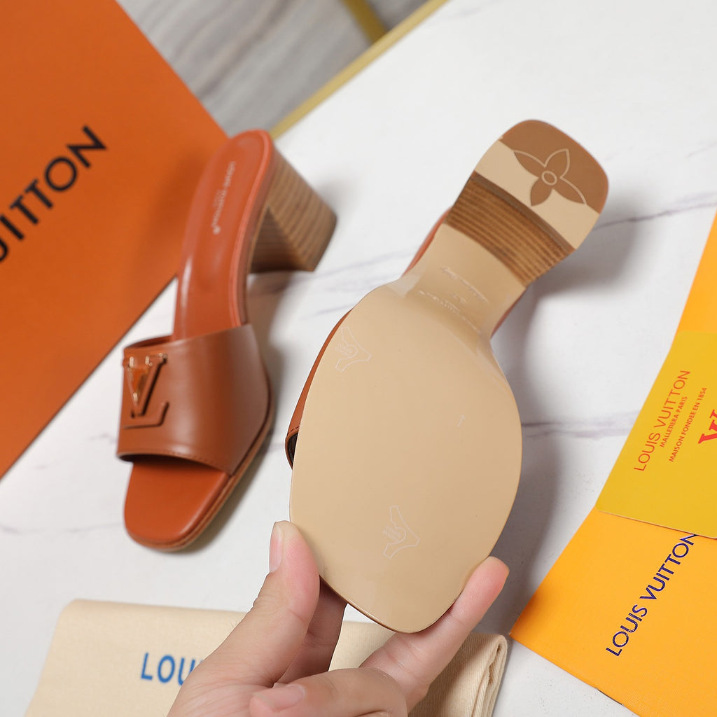 Leather High-Heeled Slippers