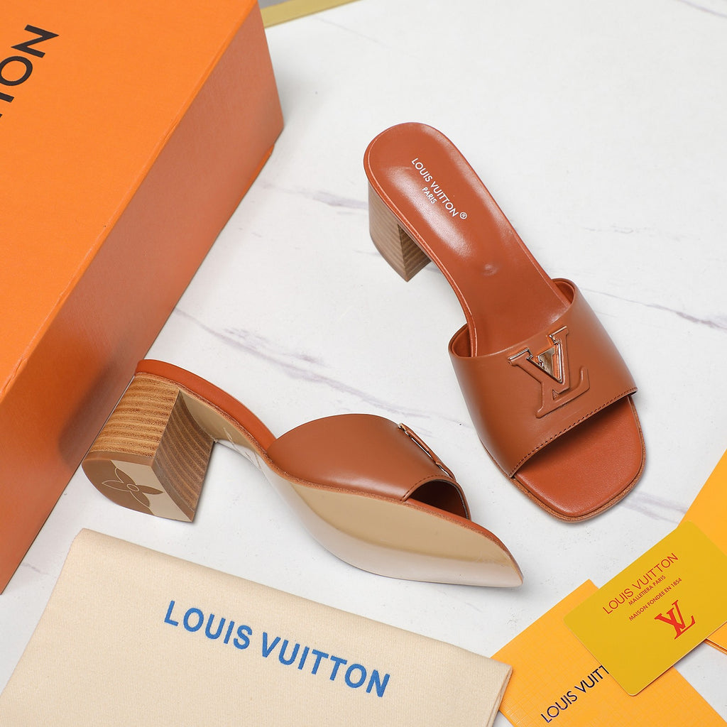 Leather High-Heeled Slippers