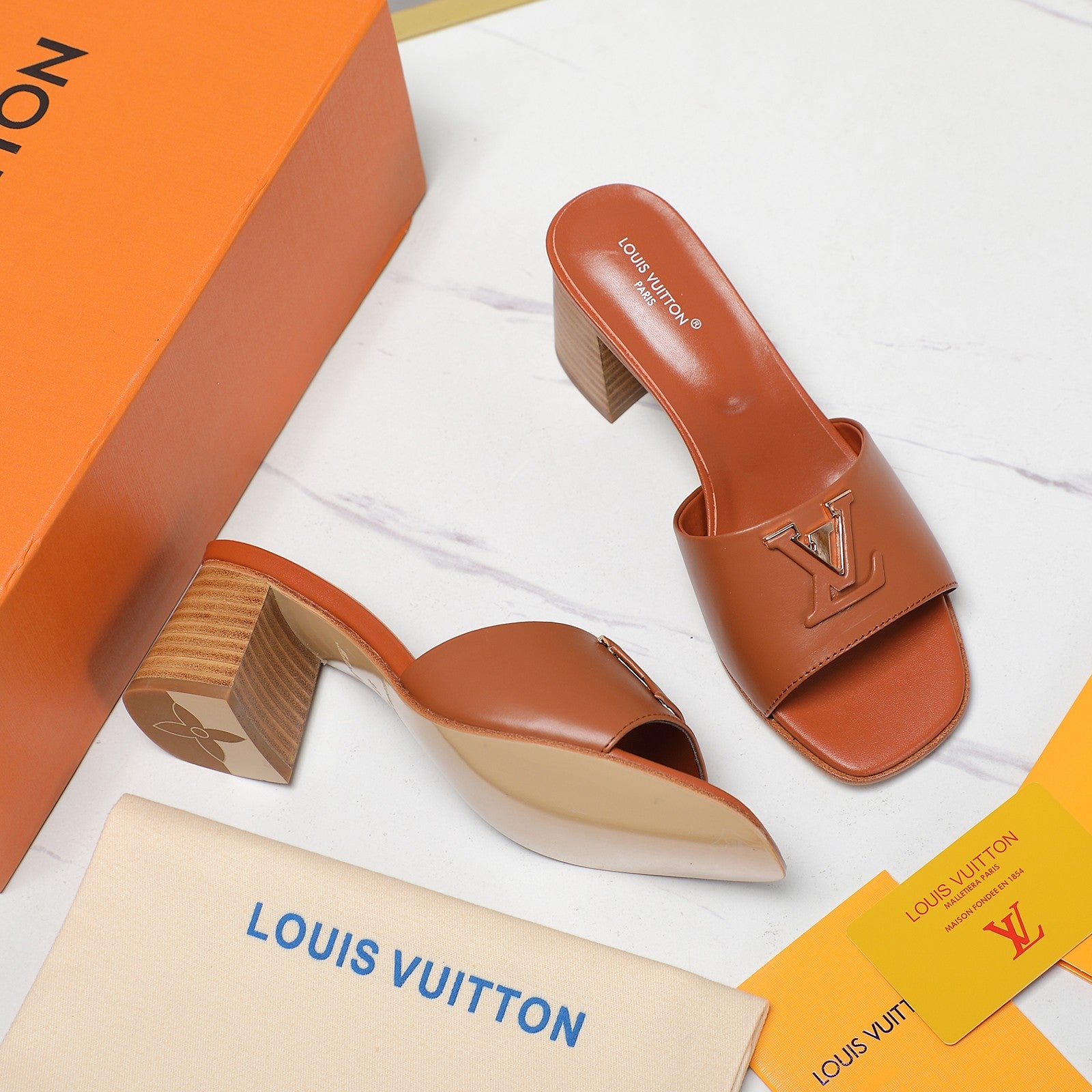 Leather High-Heeled Slippers