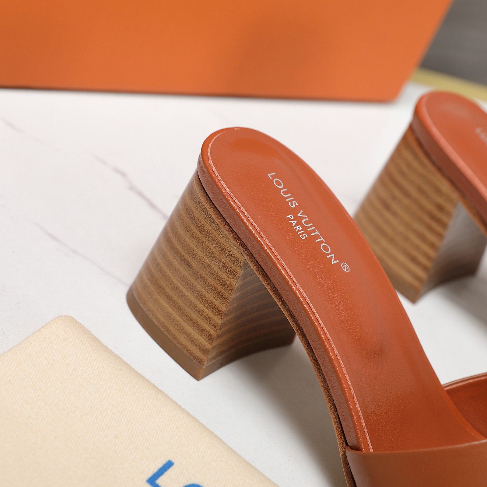 Leather High-Heeled Slippers