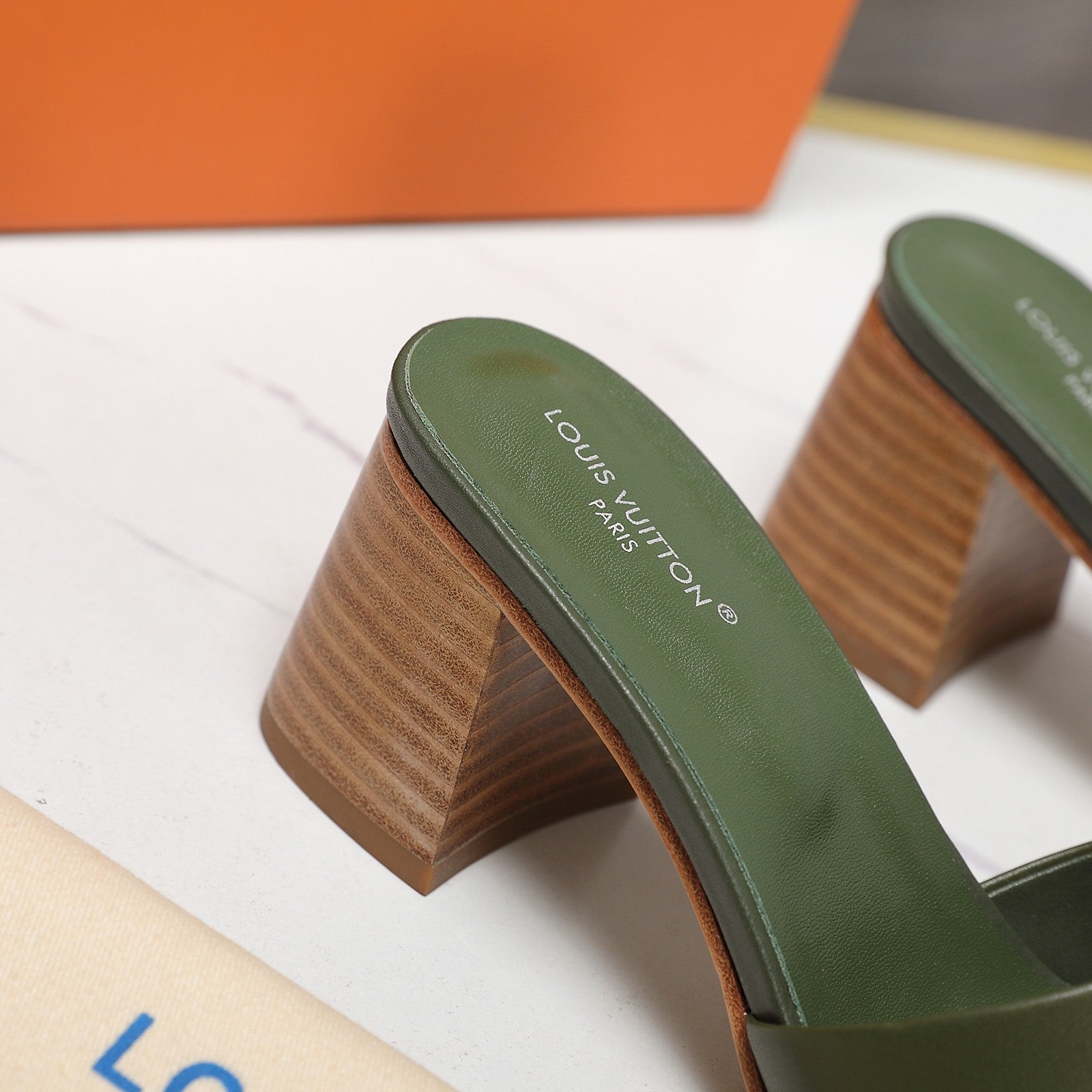 Leather High-Heeled Slippers