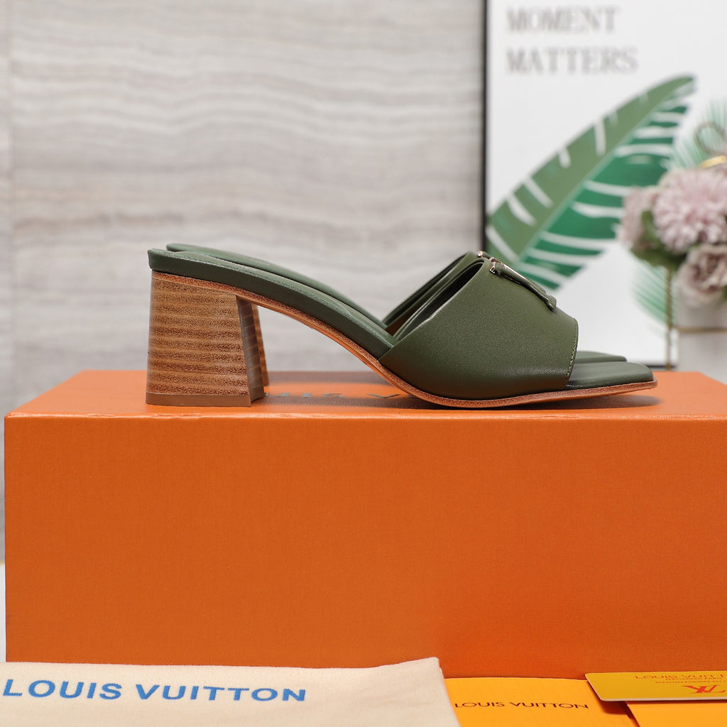 Leather High-Heeled Slippers