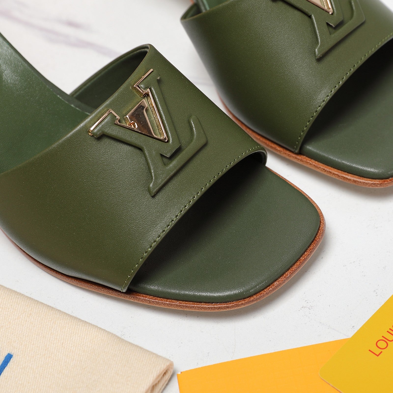 Leather High-Heeled Slippers