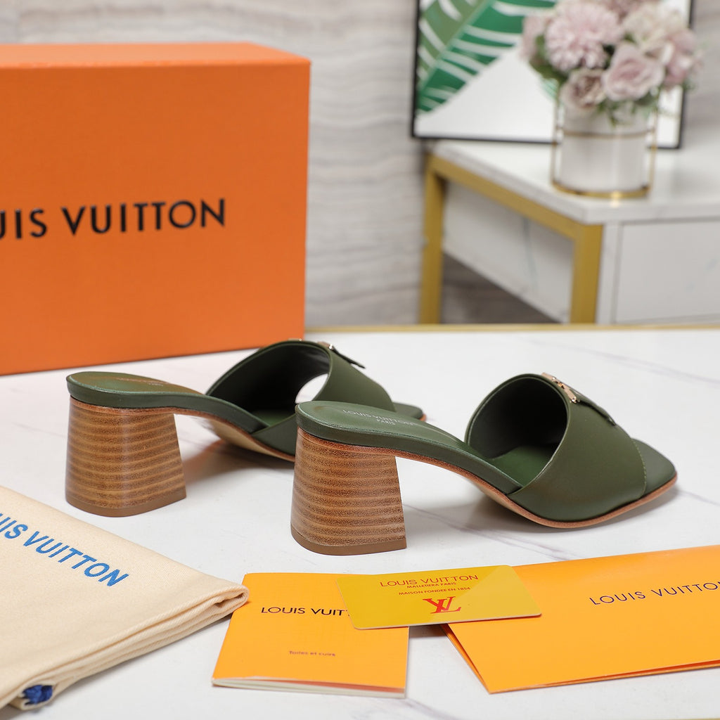 Leather High-Heeled Slippers