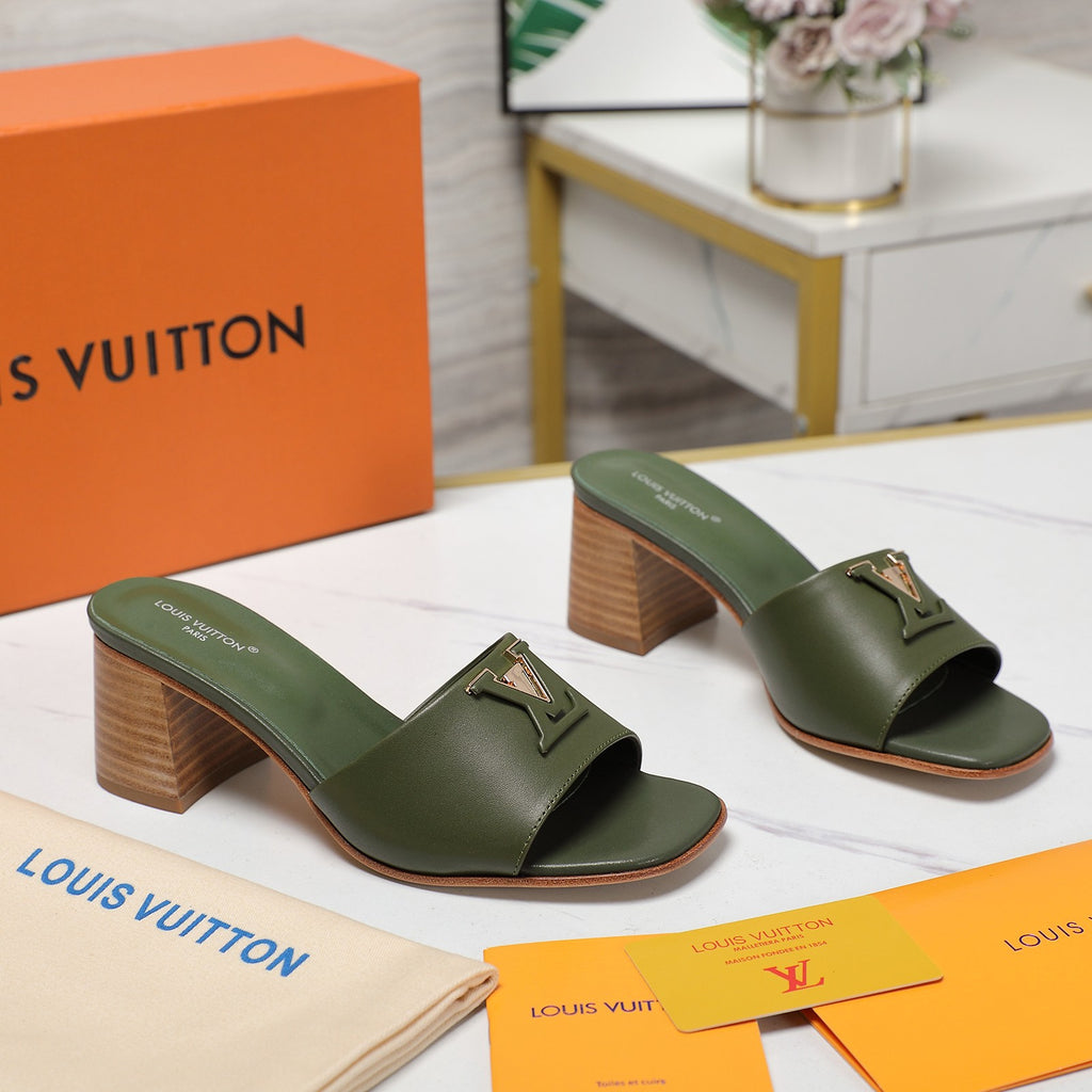 Leather High-Heeled Slippers