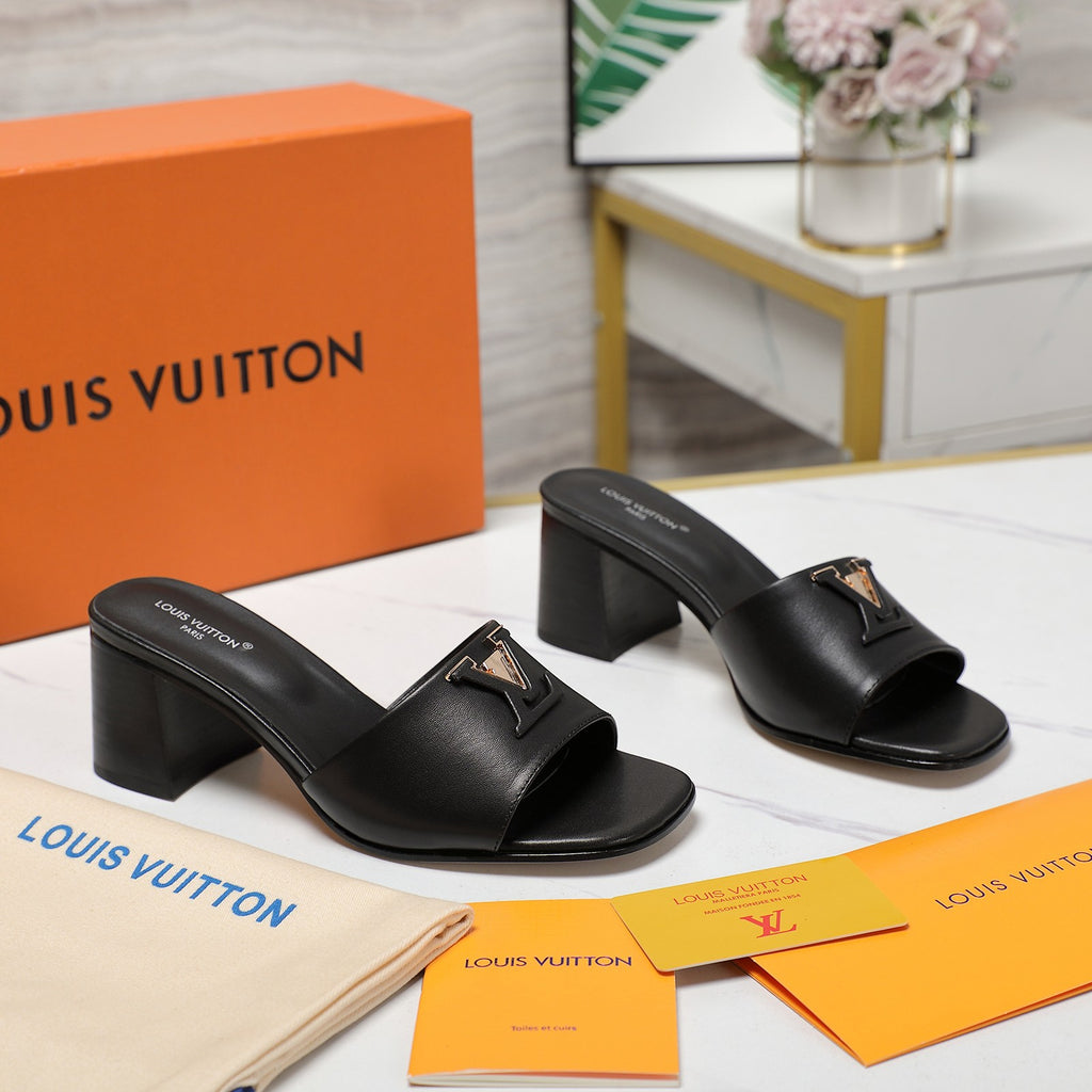 Leather High-Heeled Slippers