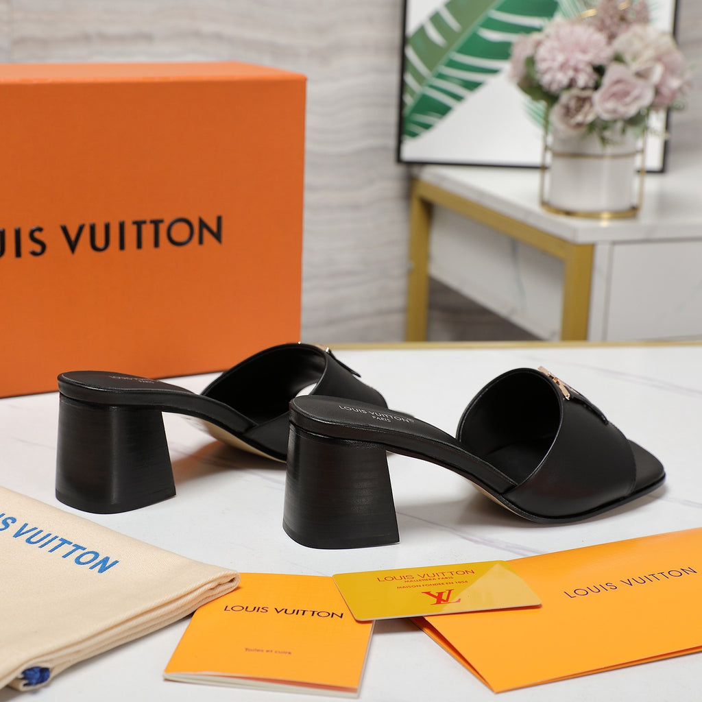 Leather High-Heeled Slippers