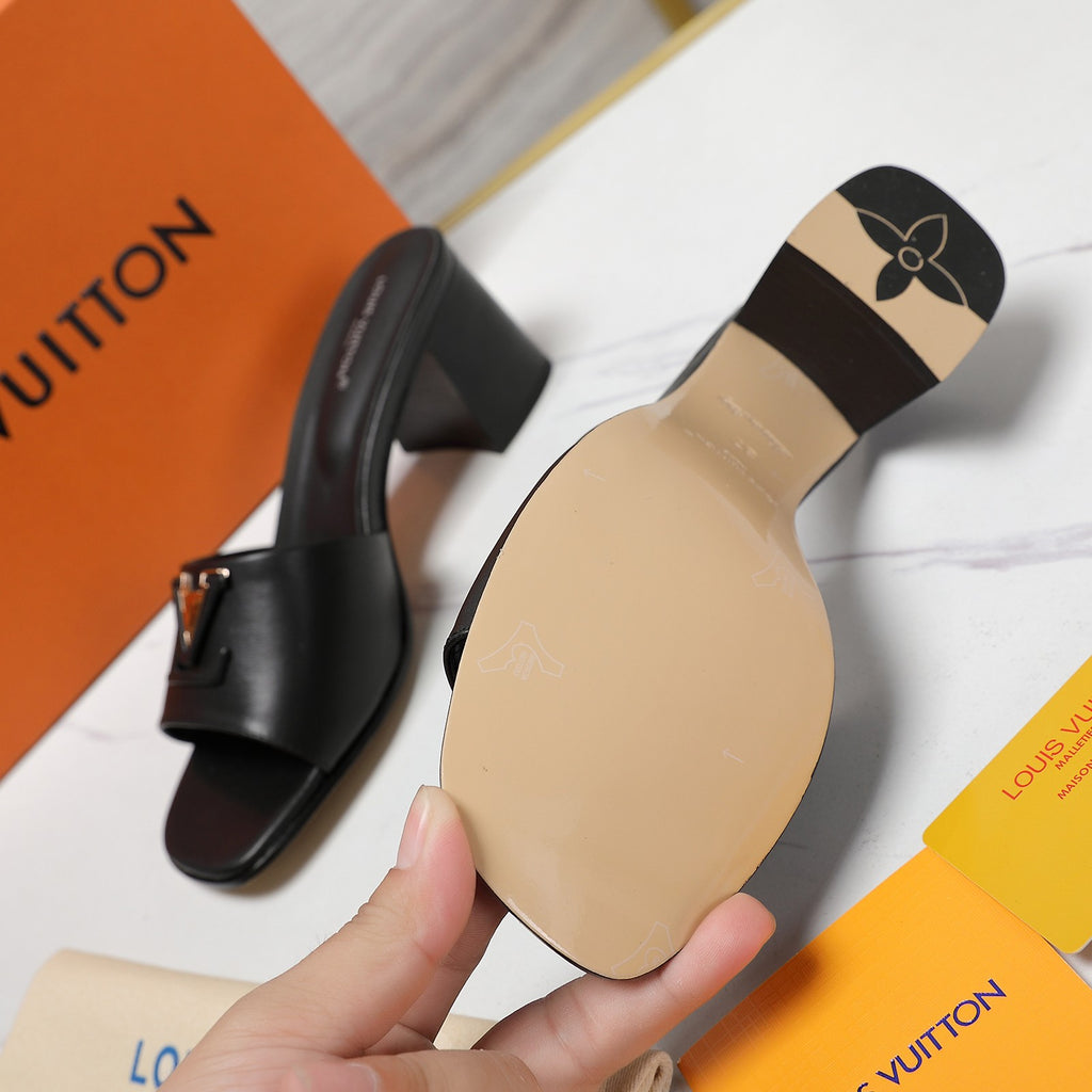 Leather High-Heeled Slippers