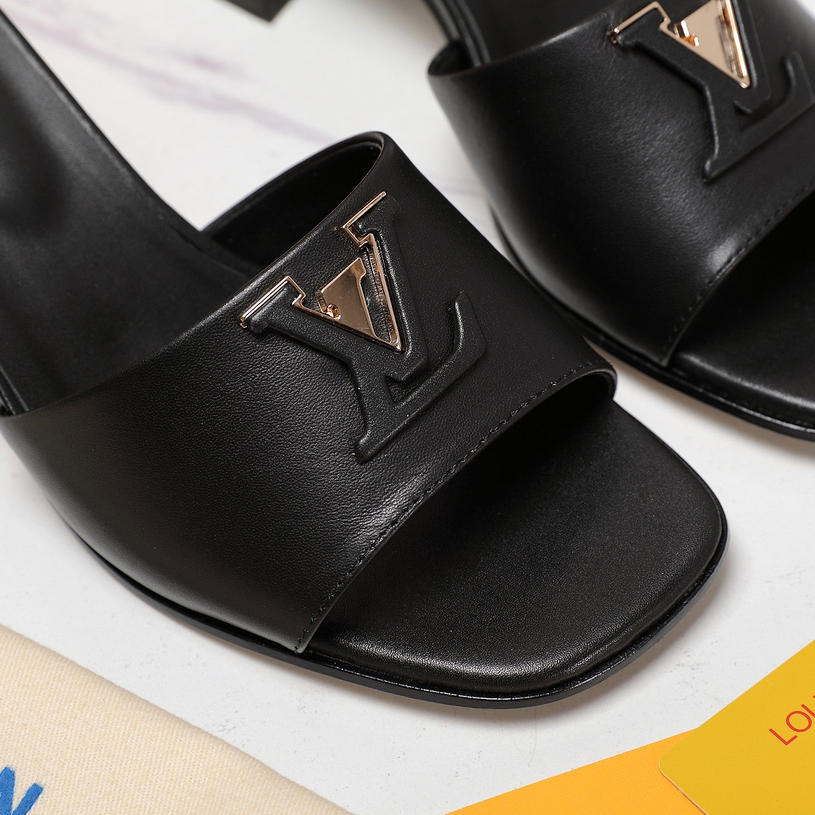 Leather High-Heeled Slippers