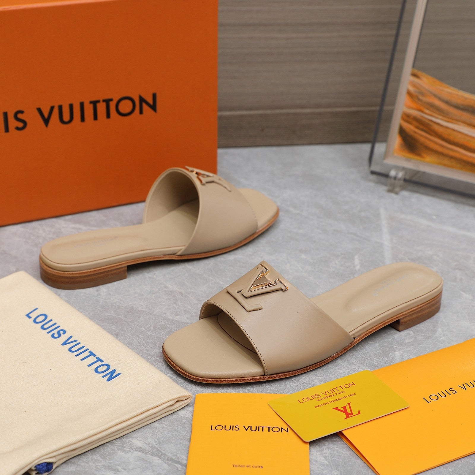 Beige Leather Slippers