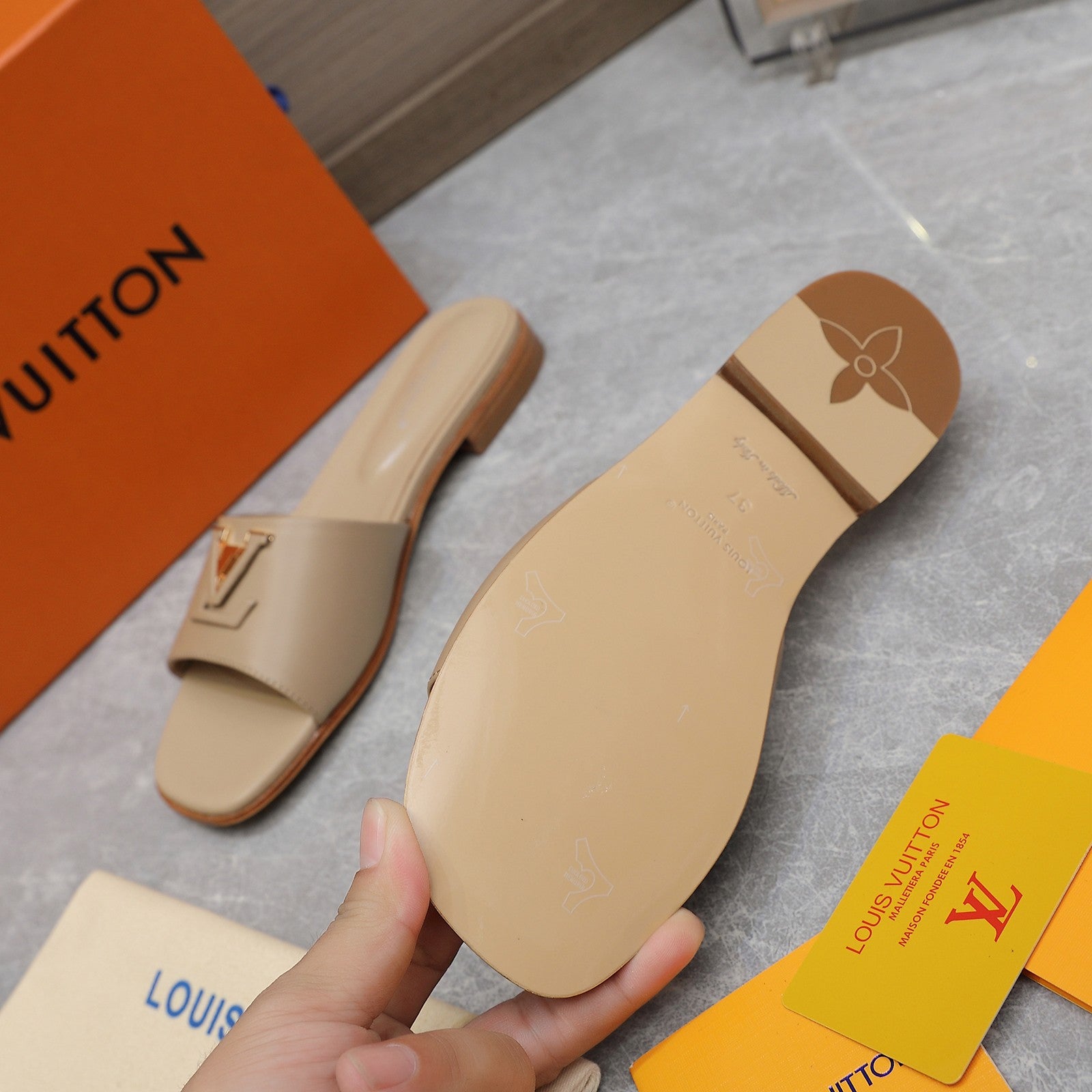 Beige Leather Slippers