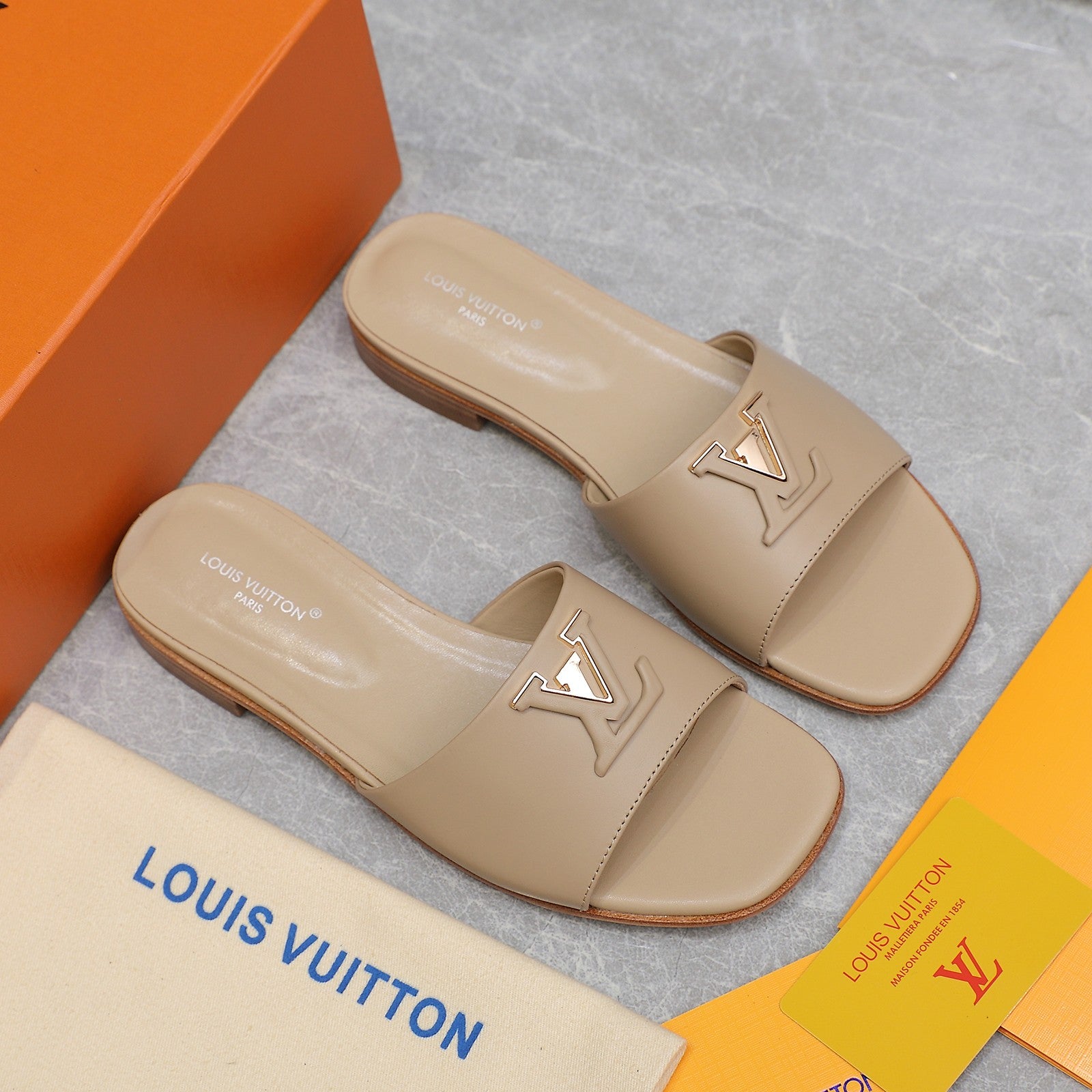 Beige Leather Slippers