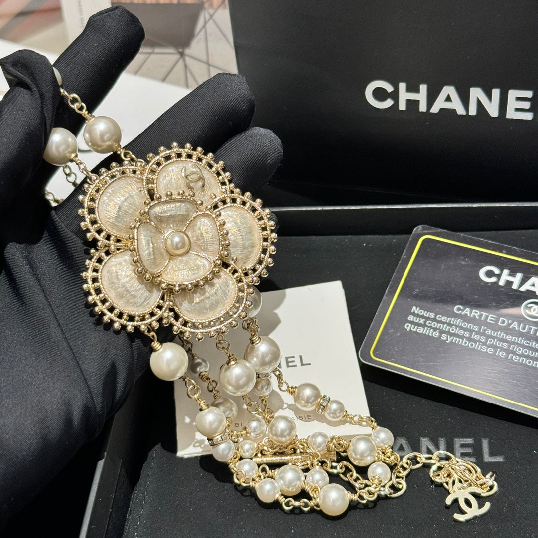 Multi-Strand Pearl Floral CC Necklace