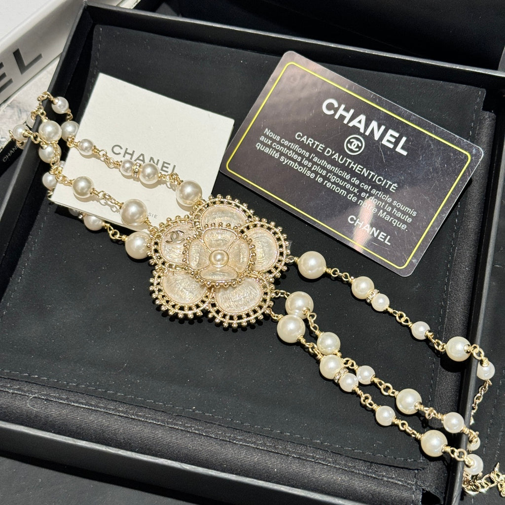 Multi-Strand Pearl Floral CC Necklace