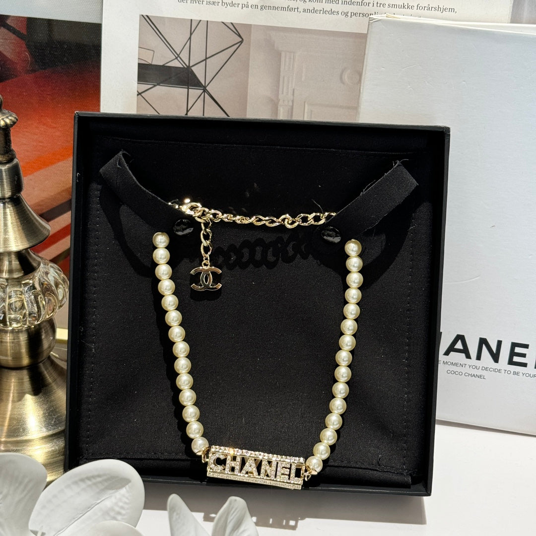 Pearl Chain Logo Necklace