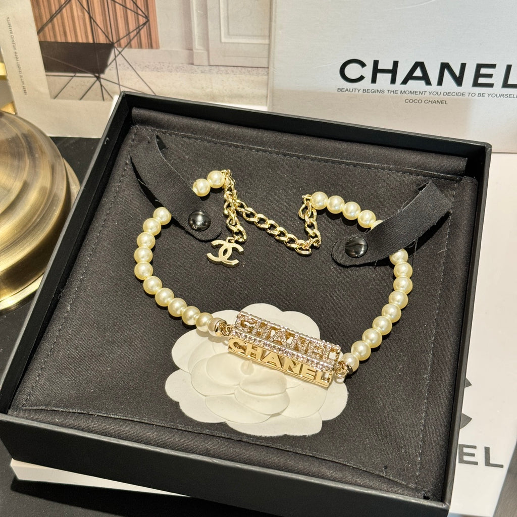 Pearl Chain Logo Necklace