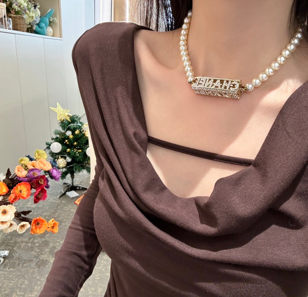 Pearl Chain Logo Necklace
