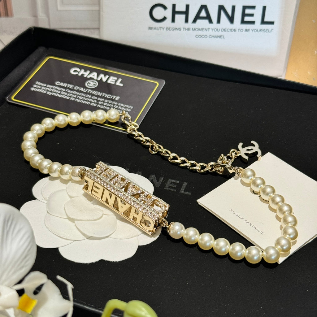 Pearl Chain Logo Necklace