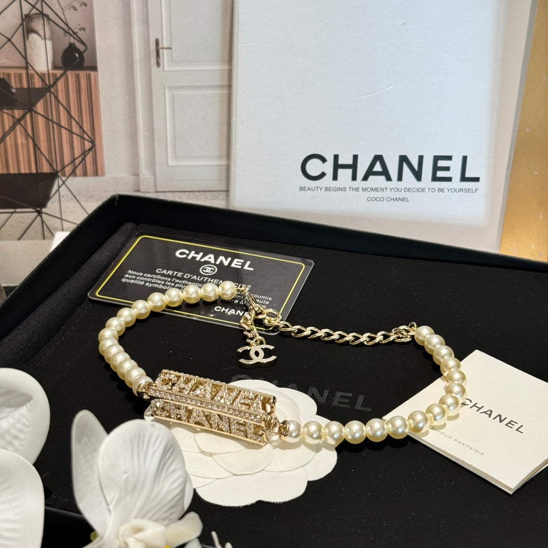 Pearl Chain Logo Necklace