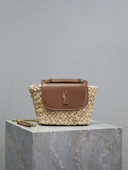 Mini Manon Straw & Leather Bag