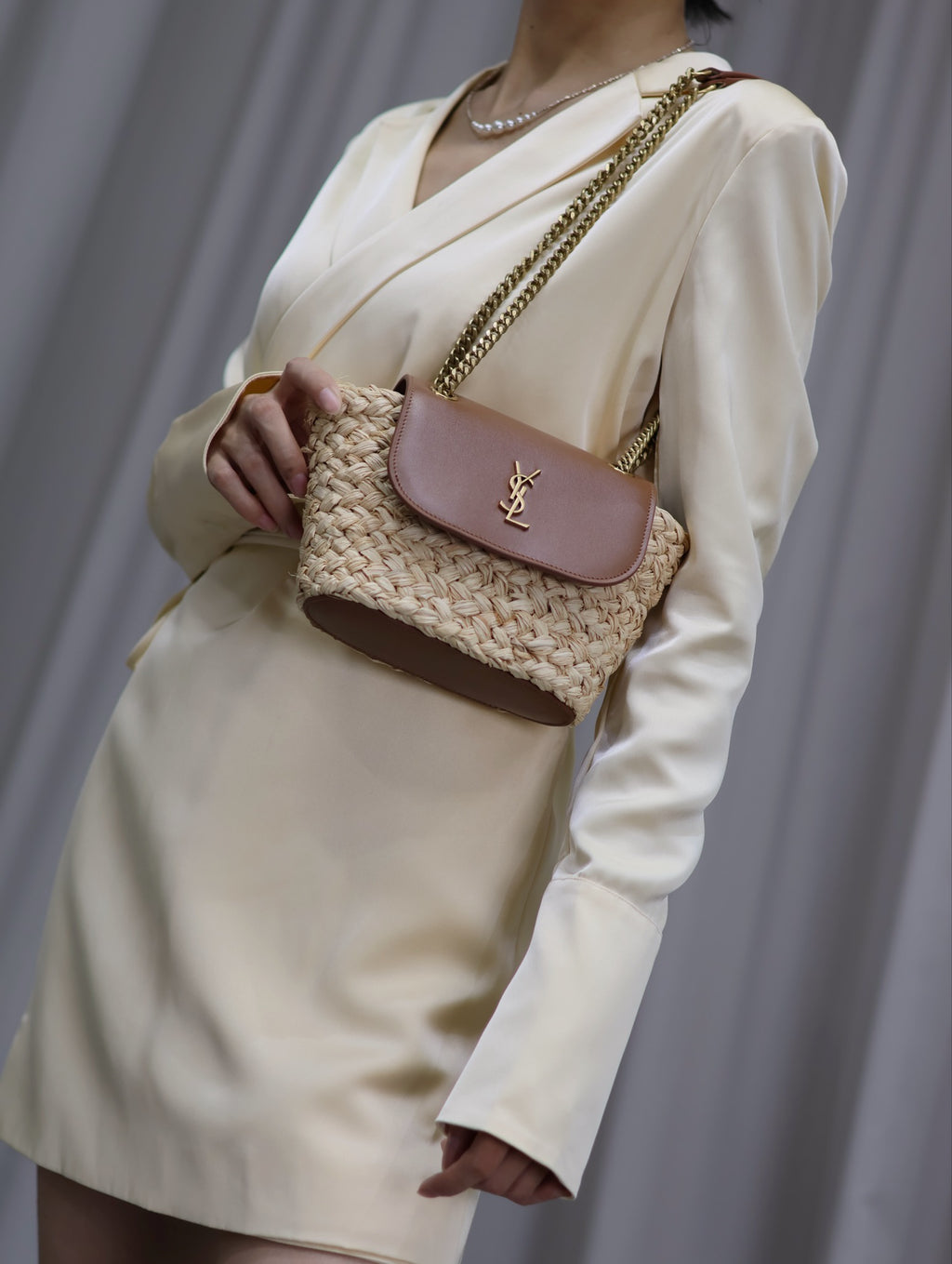 Mini Manon Straw & Leather Bag