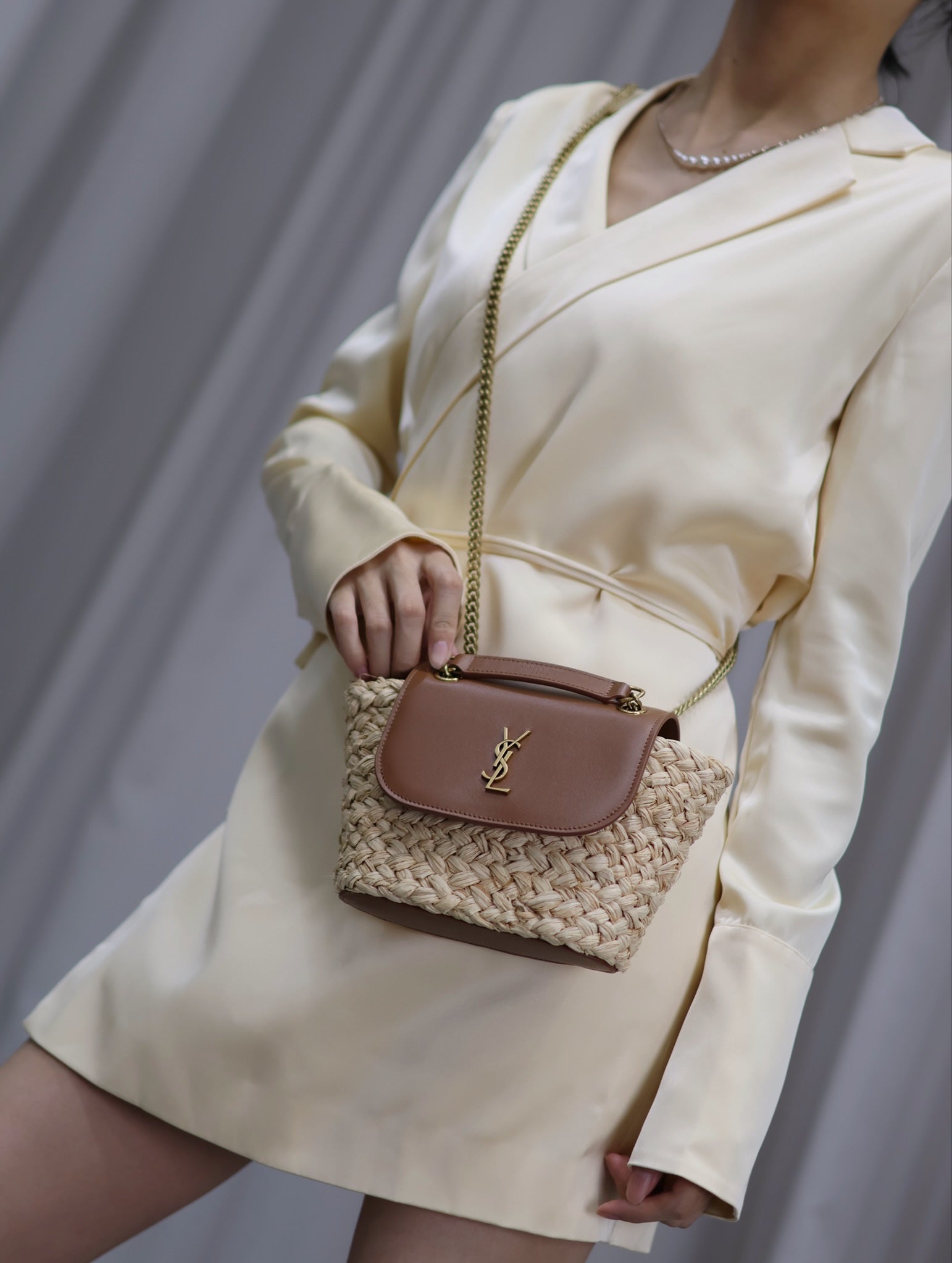 Mini Manon Straw & Leather Bag