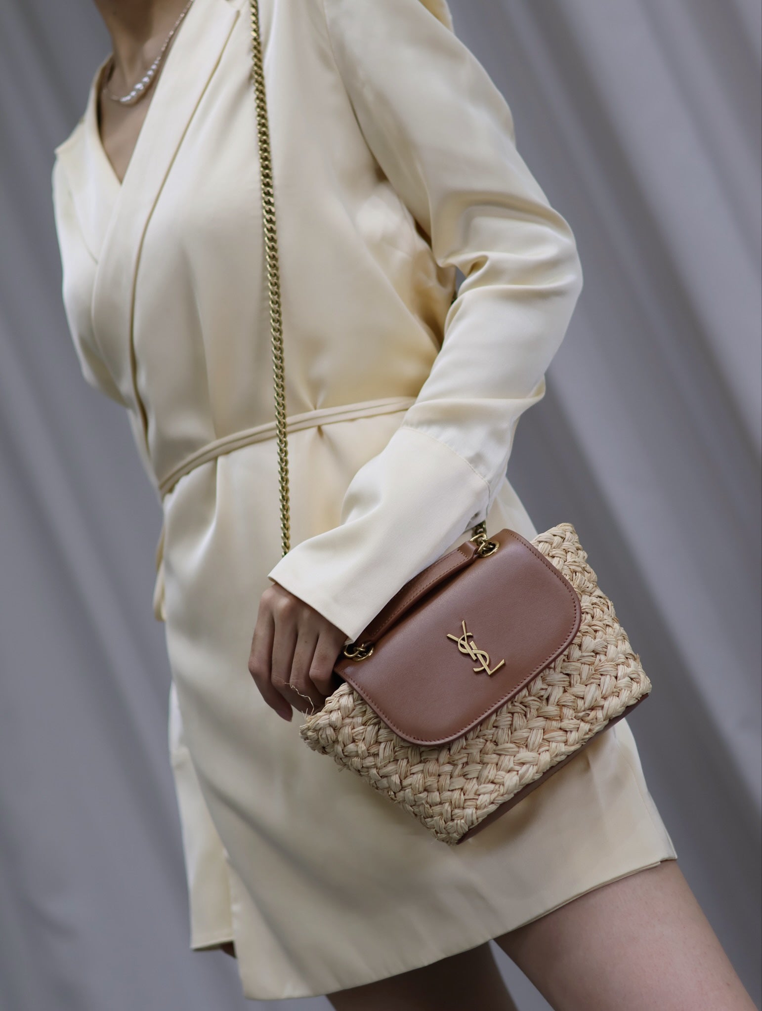 Mini Manon Straw & Leather Bag