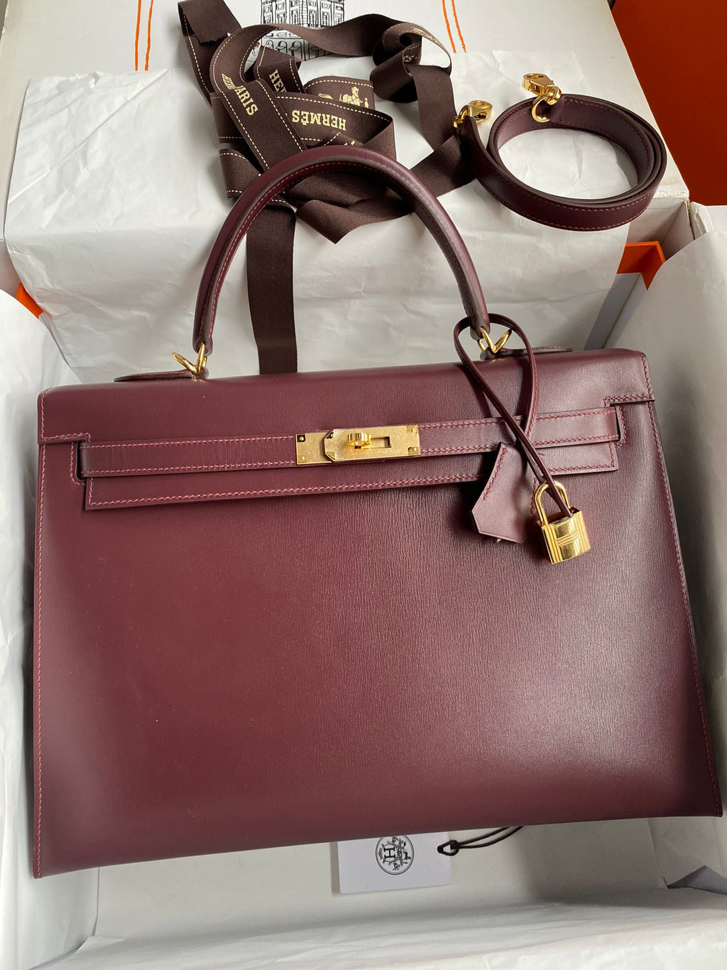 Kelly 32cm Box Leather Handbag