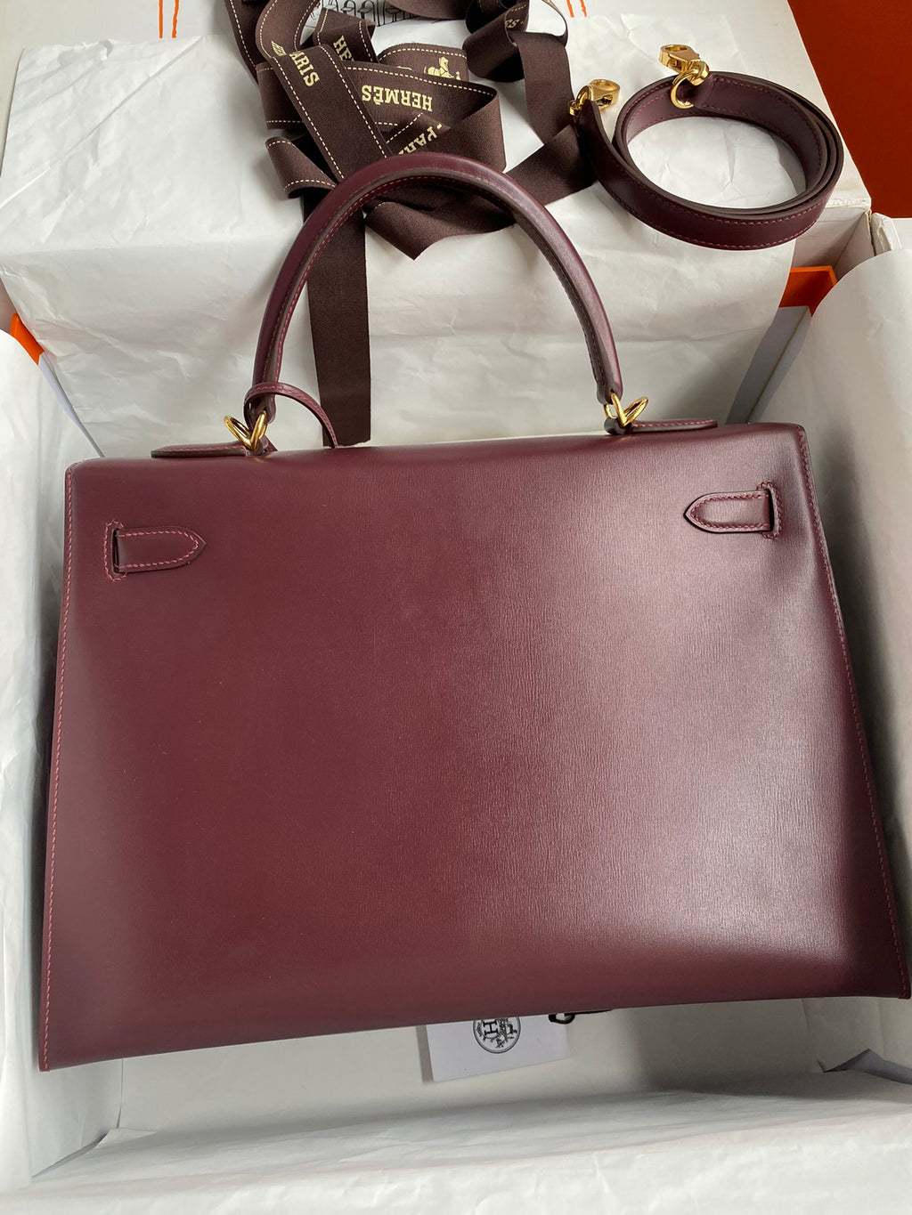 Kelly 32cm Box Leather Handbag